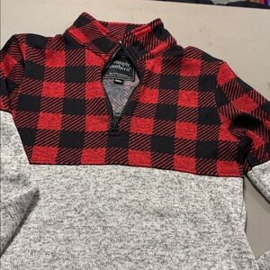 Simply Southern Men's Red and Black Checkered Zip-Up Sweater